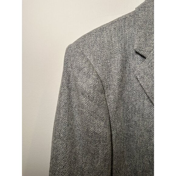 Stafford Gray Tweed Oversized Blazer Size 42 L– 70% Wool Elbow Patch Jacket Quie - Picture 10 of 13